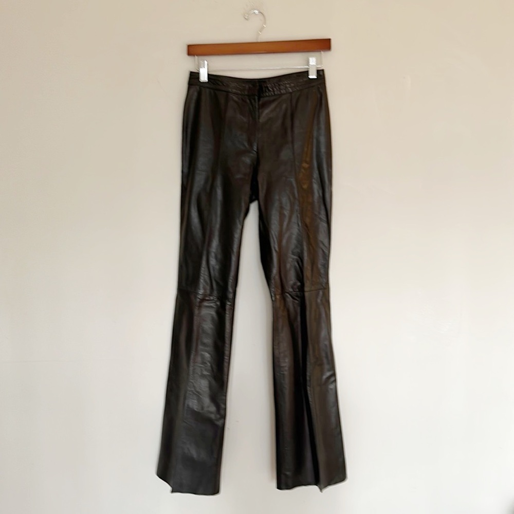 Patrizia Pepe Black Leather Straight Leg Slit luxury rock pants women size S
